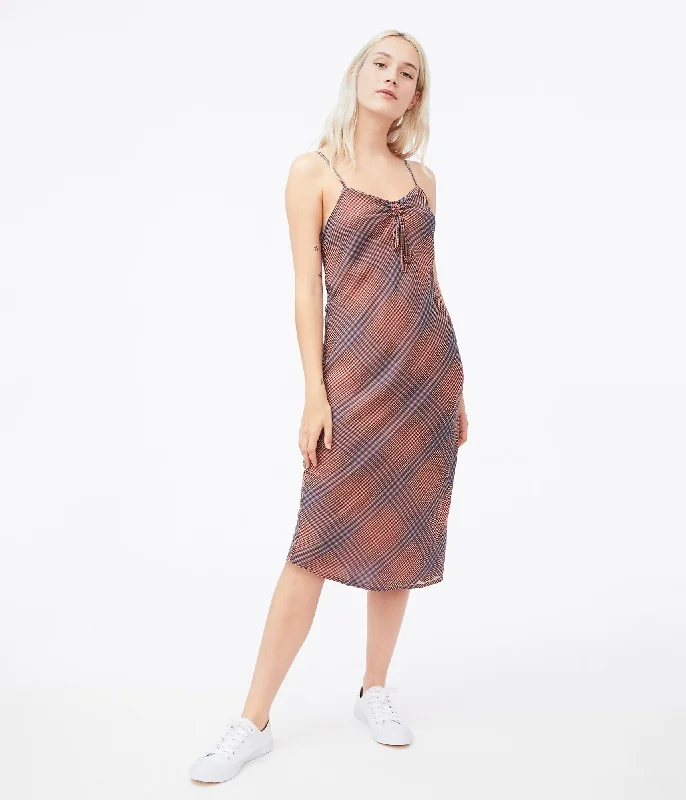 Aeropostale Plaid Cinched-Neck Midi Dress Chic Off-Shoulder Midi Dress