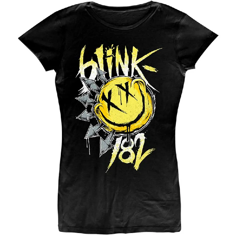 Blink-182 Ladies T-Shirt: Big Smile Solid Print Embellished