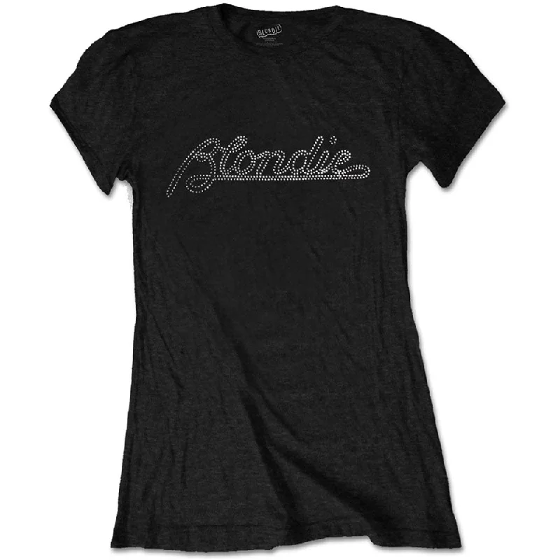 Blondie | Official Ladies T-Shirt | Diamante Logo Real Fur Shearling Chenille