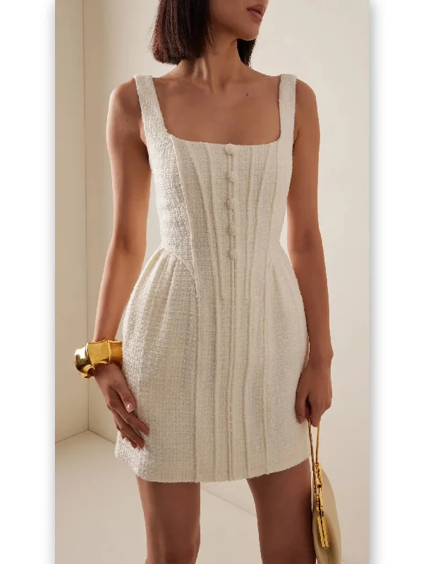 Boucle Tweed Peplum Mini Dress In White Comfortable Shift Mini Dress