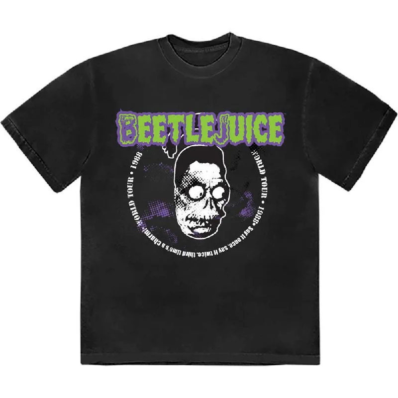 Warner Bros | Official Band T-Shirt | Beetlejuice 1988 World Tour Mesh Blend Leather Blend Suede Blend