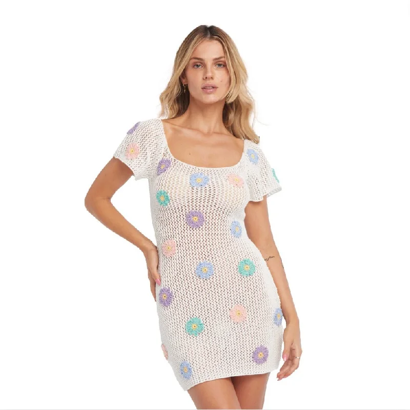 Capittana Daisy Crochet Mini Dress - Ivory Comfortable Polka Dot Mini Dress