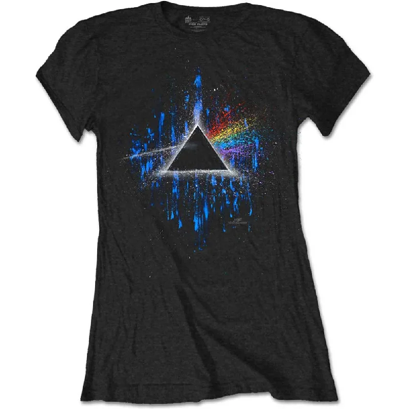 Pink Floyd Ladies T-Shirt: Dark Side of the Moon Blue Splatter Mesh Blend Leather Blend Suede Blend