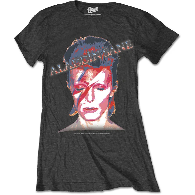 David Bowie Ladies Premium T-Shirt: Aladdin Sane Faux Fur Fabric Real Fur Fabric Shearling Fabric