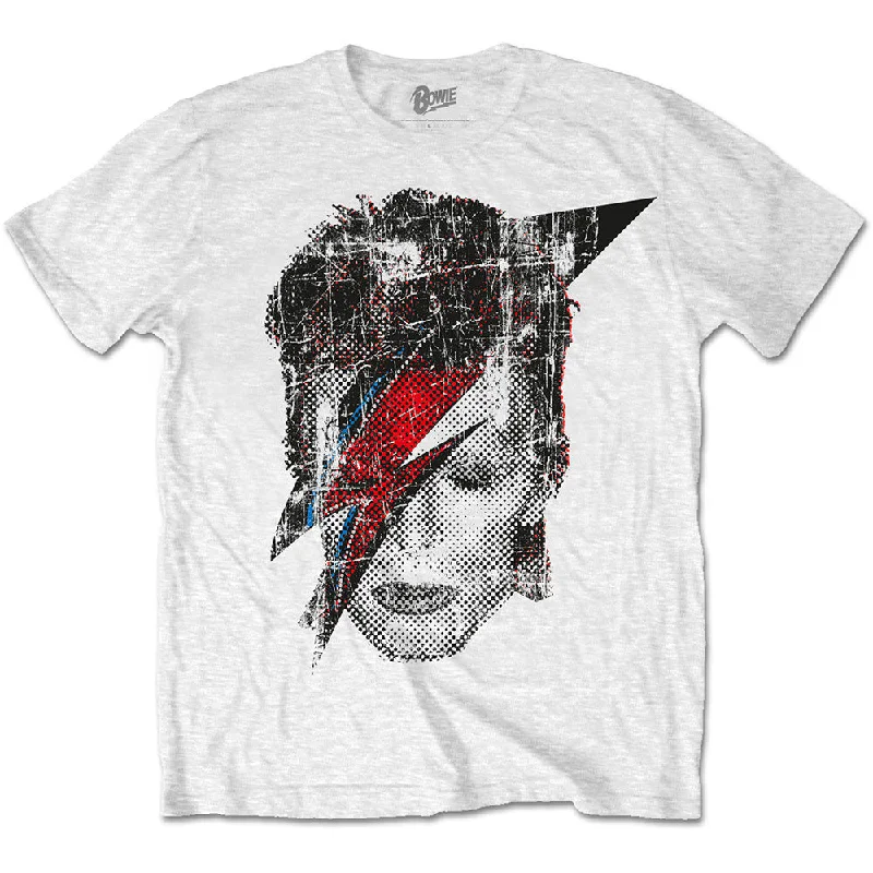 David Bowie | Official Band T-Shirt | Halftone Flash Face Spandex Blend Rayon Blend Denim Blend