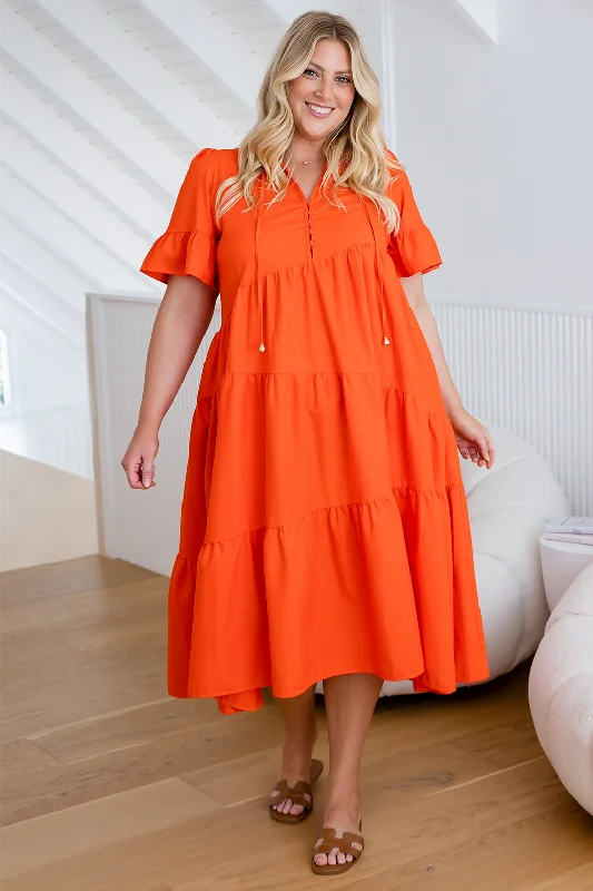 Della Midi Dress Sunset Orange Cozy Knit Midi Dress