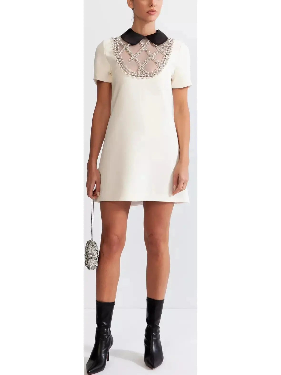 Embellished-Lattice Mini Dress Cozy Jersey Mini Dress