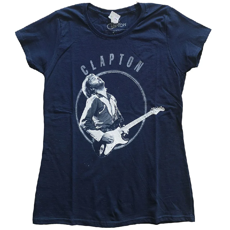 Eric Clapton Ladies T-Shirt: Vintage Photo Basic T-Shirt Crew Neck Short Sleeve