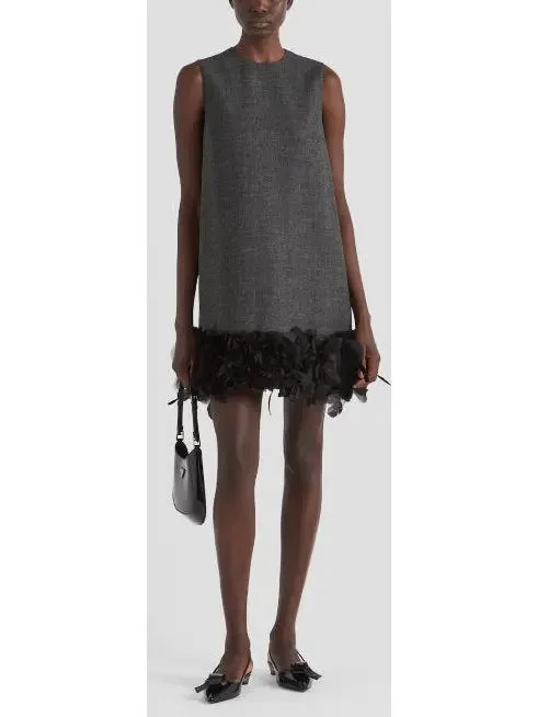 Feather-Trim Shift Mini Dress Chic Sleeveless Mini Dress