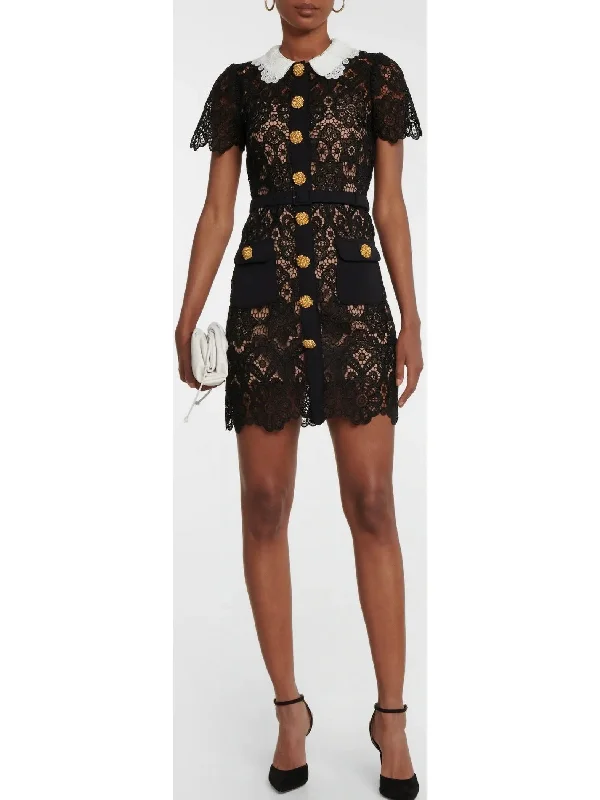 Floral Guipure Button-Up Mini Dress Chic Tropical Mini Dress