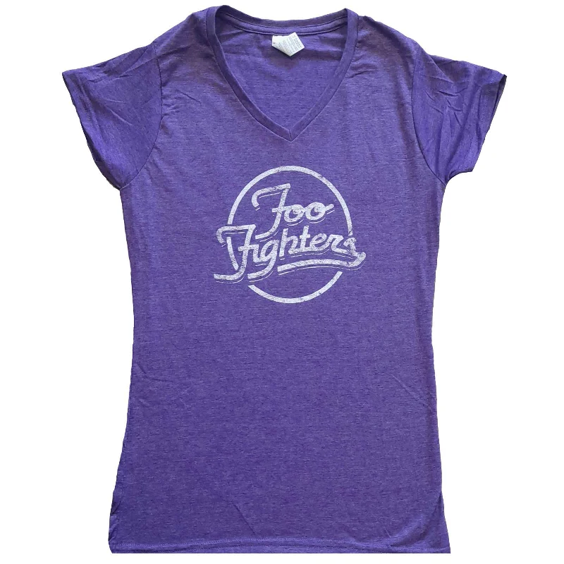 Foo Fighters Ladies T-Shirt: Text Logo (Ex-Tour) Fleece Fabric Down Fabric Feather Fabric