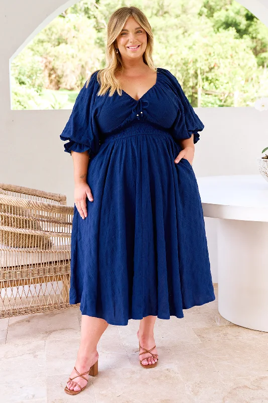 Jade Midi Dress Navy Cozy Knit Midi Dress