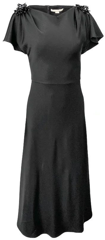 Jason Wu Collection Embellished Bias Midi Dress in Black Fashionable High-Neck Midi Dress