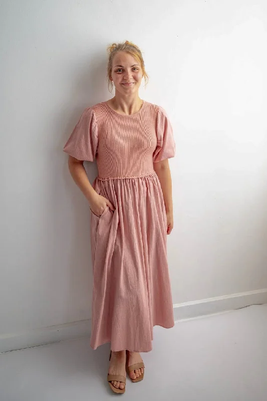 Terra Cotton Midi Dress in Dusty Peach - Final Sale Cozy A-Line Midi Dress