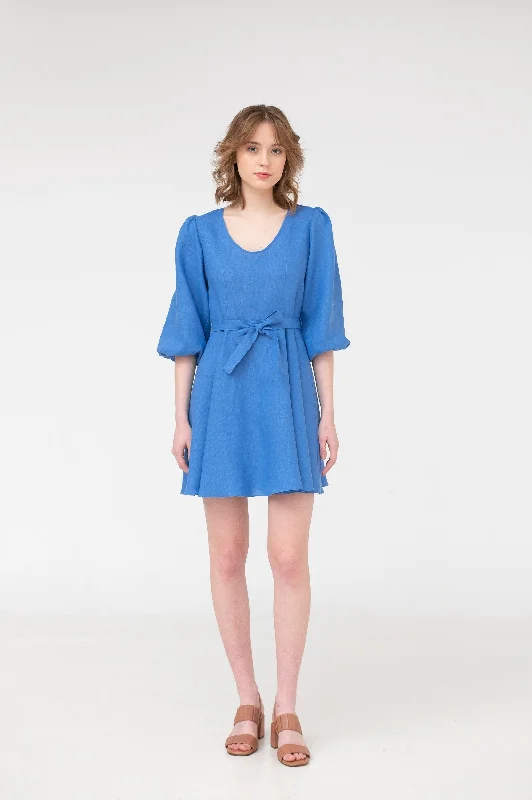 June – round neck linen mini dress Comfortable Linen Mini Dress