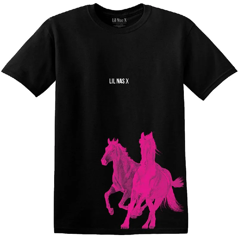 Lil Nas X T-Shirt: Pink Horses Ribbed T-Shirt High Neck Heavyweight