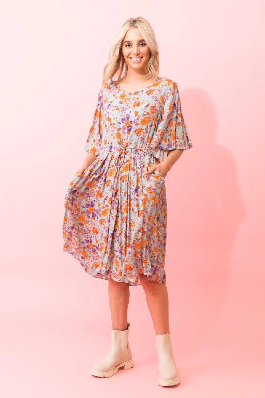 Louise Midi Dress Blue Viscose Floral Trendy Shift Midi Dress