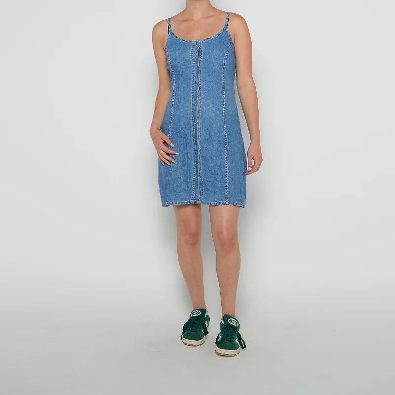 Nafta Button Down Denim Mini Dress - UK 6 Casual Mini Dress with Pockets