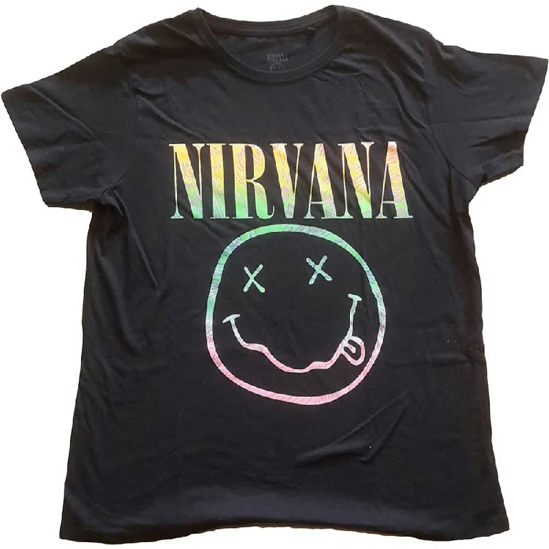 Nirvana Ladies T-Shirt: Sorbet Ray Happy Face Cashmere Blend Cotton Blend Poly Blend