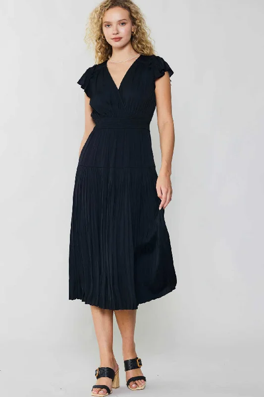 NYLAND Flutter Sleeve Pleated Midi Dress Comfortable Casual Midi Dress