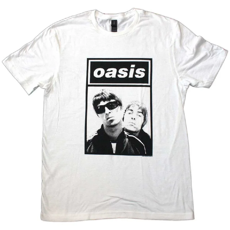 Oasis | Official Band T-Shirt | Noel & Liam Boxed Photo Plaid T-Shirt Polka Dot Checkered