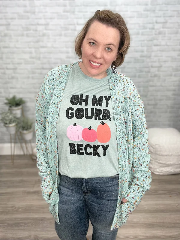 Oh My Gourd Becky! Graphic Tee In Aqua Solid Print Embellished