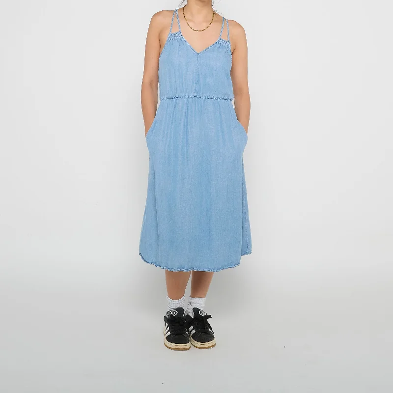 Orsay Chambray Double Strap Midi Dress - UK 6 Fashionable Pleated Midi Dress