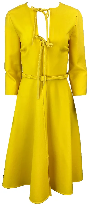 Oscar de la Renta Tie-Front Belted Midi Dress in Yellow Trendy Boho Midi Dress