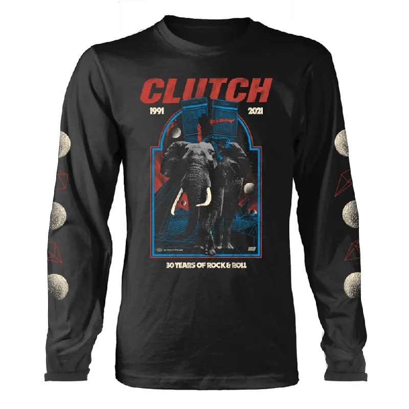 Clutch Unisex Long Sleeved T-shirt: Elephant (Black) (back print) Silk Blend Satin Velvet