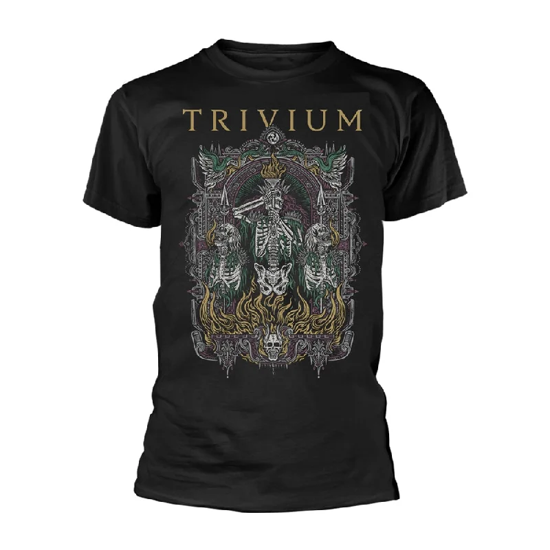 Trivium Unisex T-shirt: Skelly Frame (2) Embroidered Appliqued Beaded