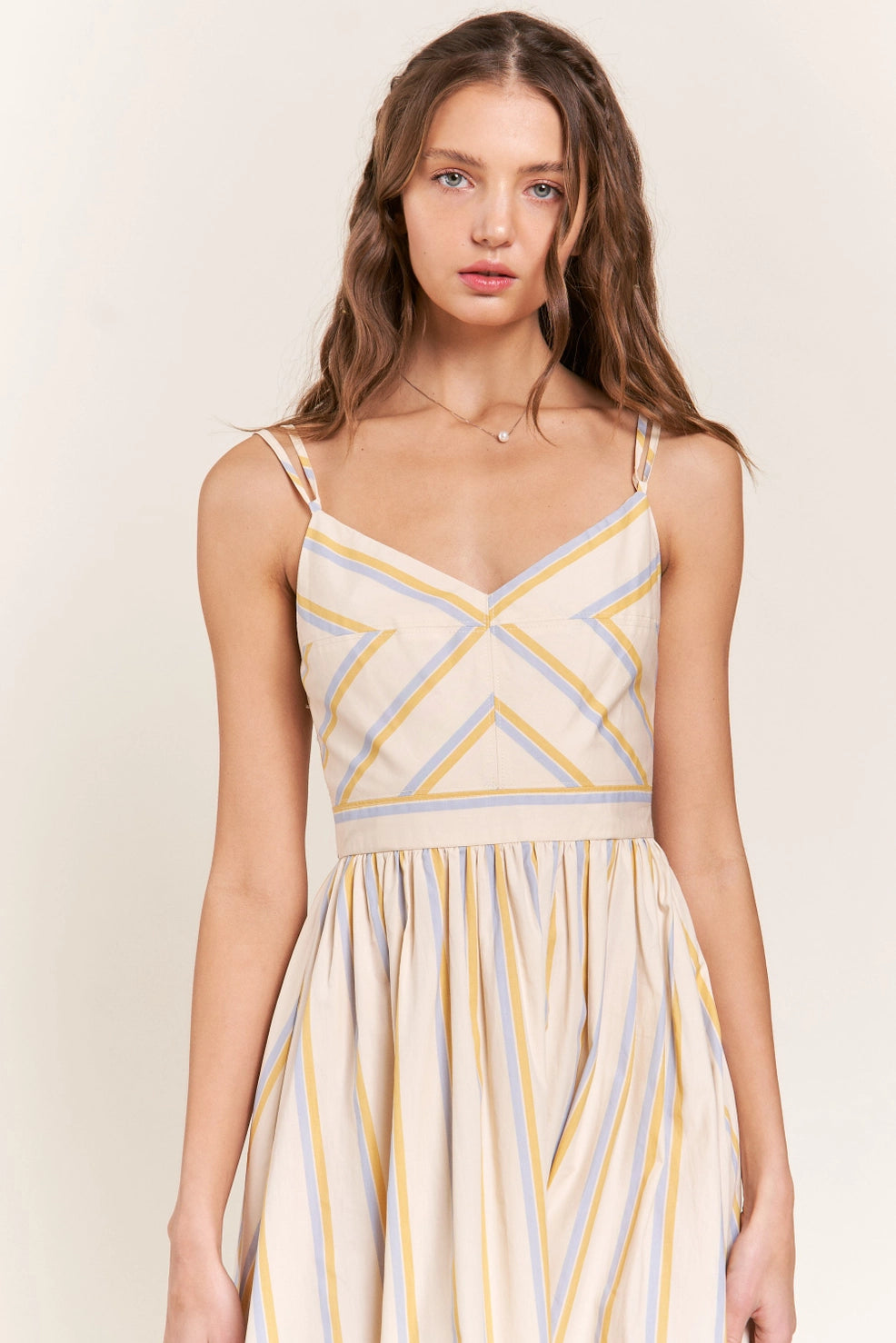 Pin Stripe Midi Dress Elegant Lace Trim Midi Dress