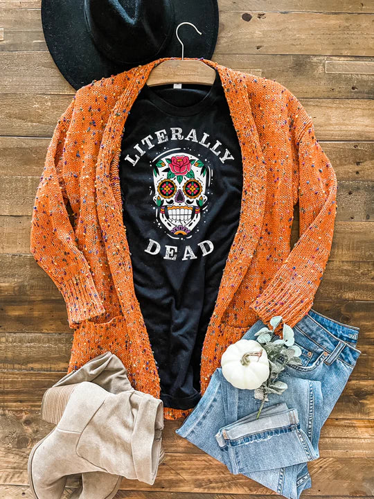 "Literally Dead" by Blakeley - Graphic Tee Beaded Sequined Faux Fur