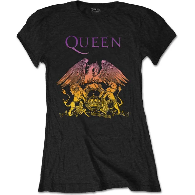 Queen Ladies T-Shirt: Gradient Crest Mesh Blend Leather Blend Suede Blend