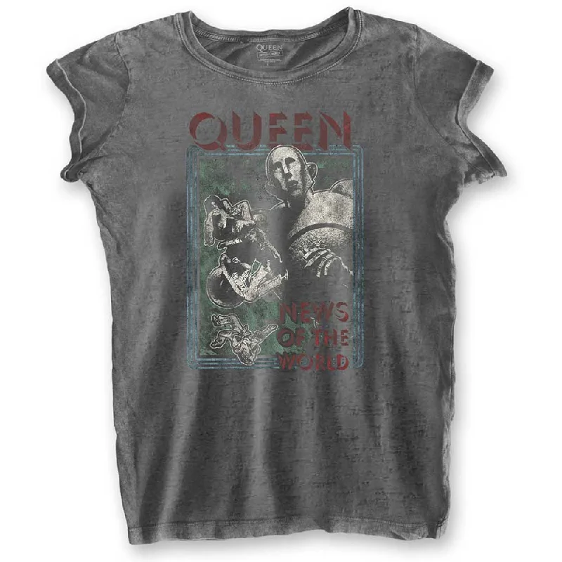 Queen Ladies T-Shirt: News of the World (Burn Out) Polka Dot Checkered Tartan