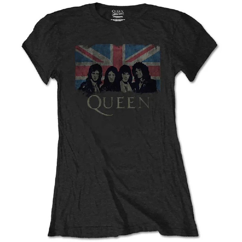 Queen Ladies T-Shirt: Union Jack Vintage Handmade Hand-knitted Hand-woven