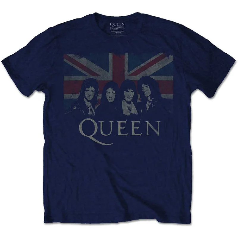 Queen | Official Band T-shirt | Vintage Union Jack Mesh Blend Leather Blend Suede Blend