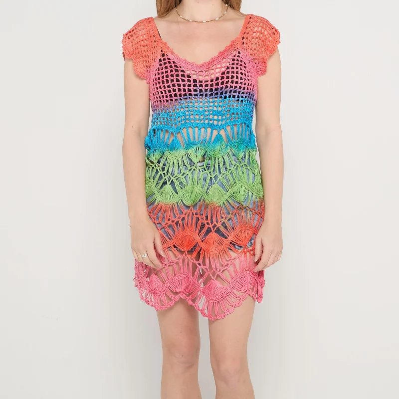 Rainbow Crochet Mini Dress - UK 8 Trendy Tulle Mini Dress