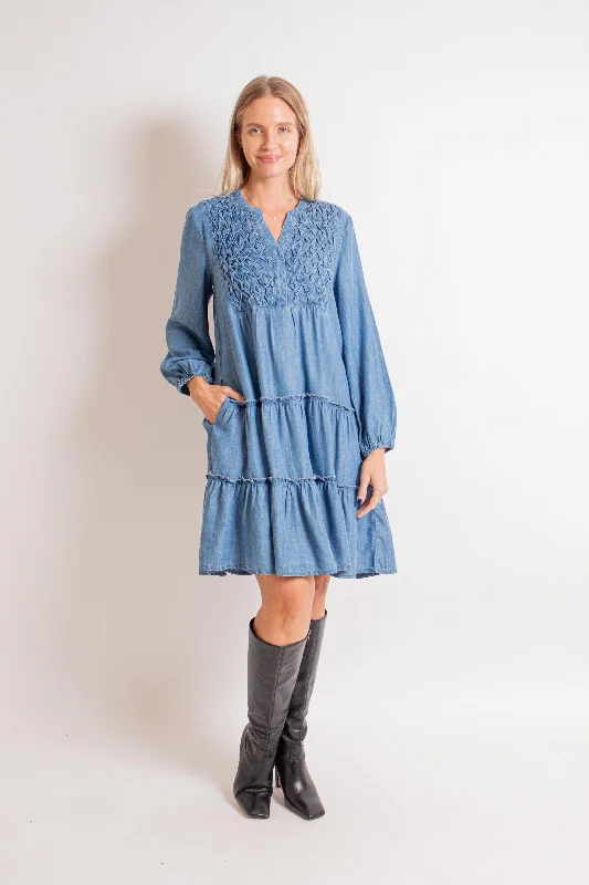 Denim Tencel Midi Dress Cozy T-shirt Midi Dress