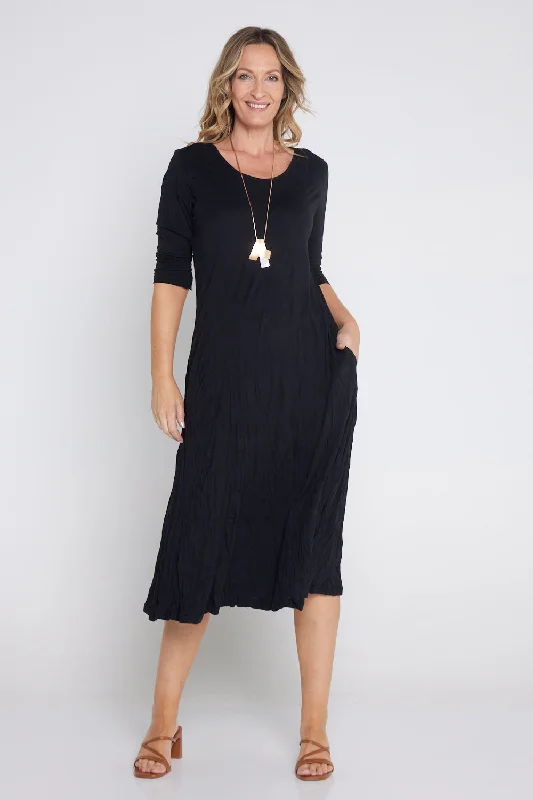 Sally Bamboo & Cotton Midi Dress - Black Elegant Satin Slip Midi Dress