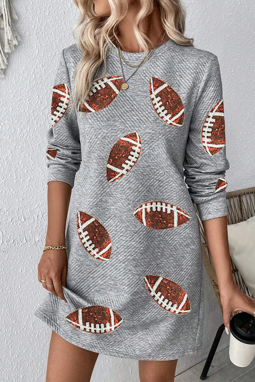 Sequin Football Long Sleeve Mini Dress Stylish Plaid Mini Dress