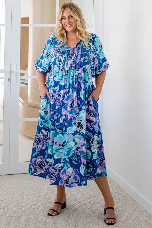 Shona Midi Dress Aruba Print Blue Cozy T-shirt Midi Dress