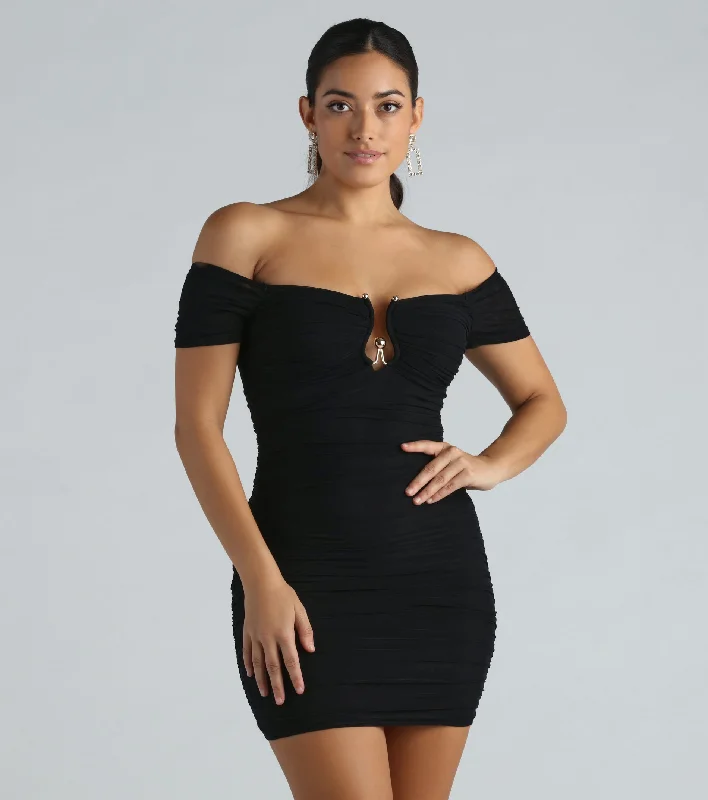 Show Off Mesh Off-The-Shoulder Mini Dress Comfortable Bodycon Mini Dress