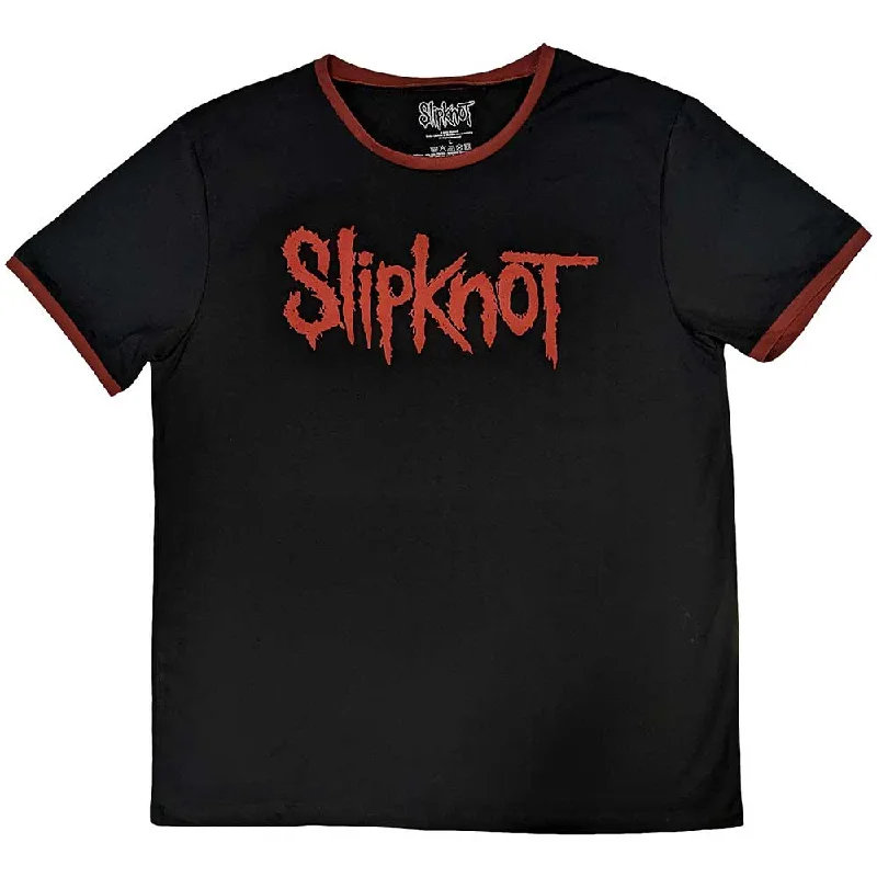 Slipknot | Official Band Ringer T-Shirt | Logo (Back Print) Notch Collar Peter Pan Collar Cowl Neck