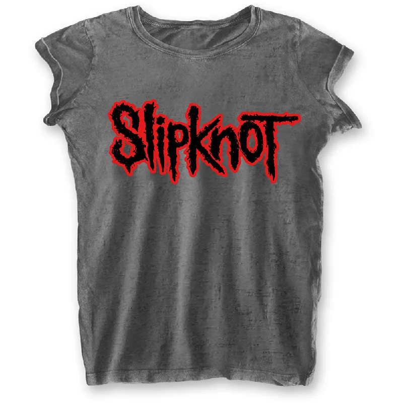 Slipknot Ladies T-Shirt: Logo (Burn Out) Jersey Fabric Tulle Fabric Batik Fabric