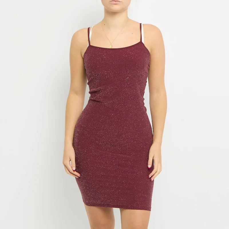 Sparkly Elasticated Bodycon Midi Dress - UK 10 Elegant Faux Wrap Midi Dress