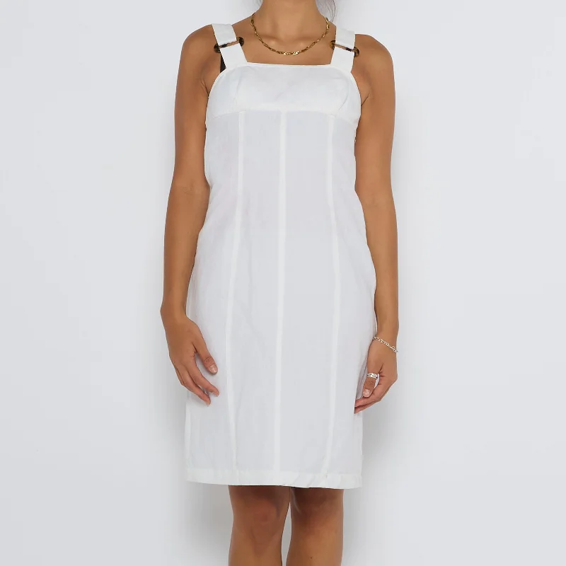 Strappy Linen Midi Dress - UK 8 Stylish Off-Shoulder Ruffle Dress