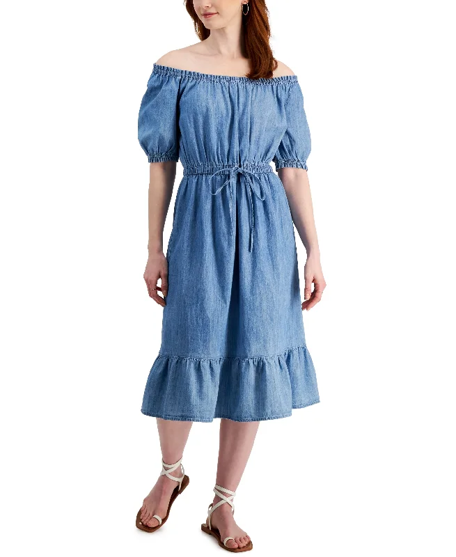 Style & Co Womens Cotton Peasant Midi Dress Fashionable High-Low Midi Dress