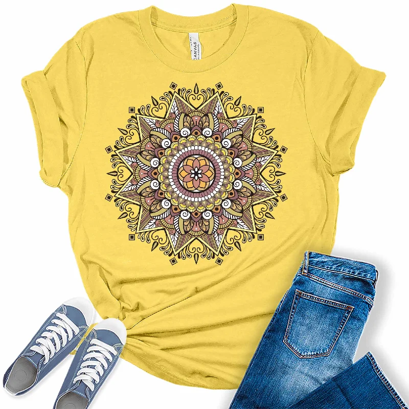 Trendy Mandala Summer Yellow Womens Graphic Tees Elegant Classic Vintage