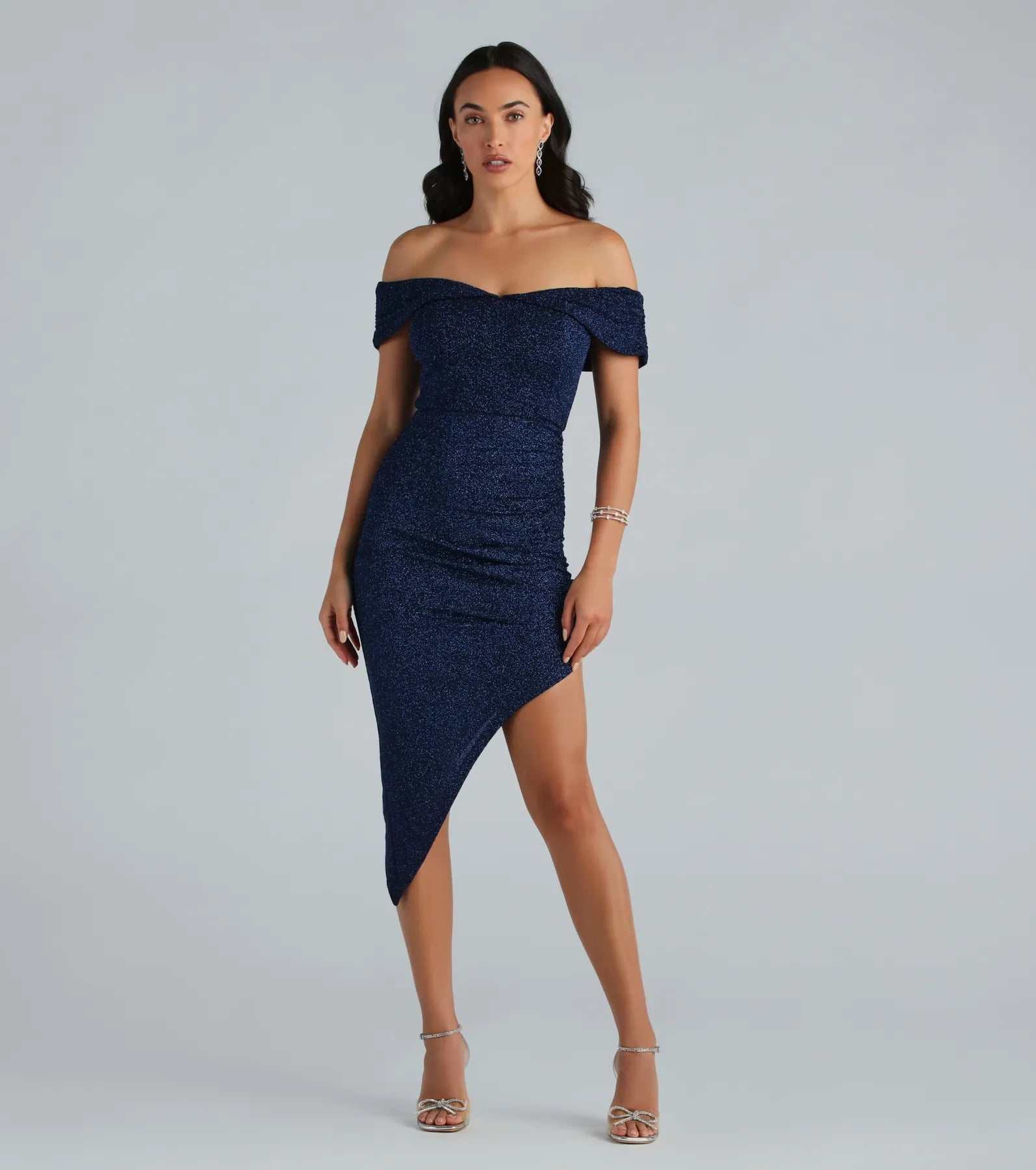 Unforgettable Glitter Off The Shoulder Midi Dress Trendy Bodycon Midi Dress