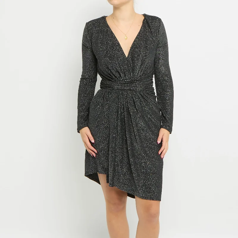 V-Neck Gathered Sparkly Midi Dress - UK 10 Cozy Knit Midi Dress